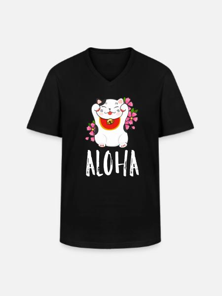 Waving cat - Men's V-Neck T-Shirt - black
