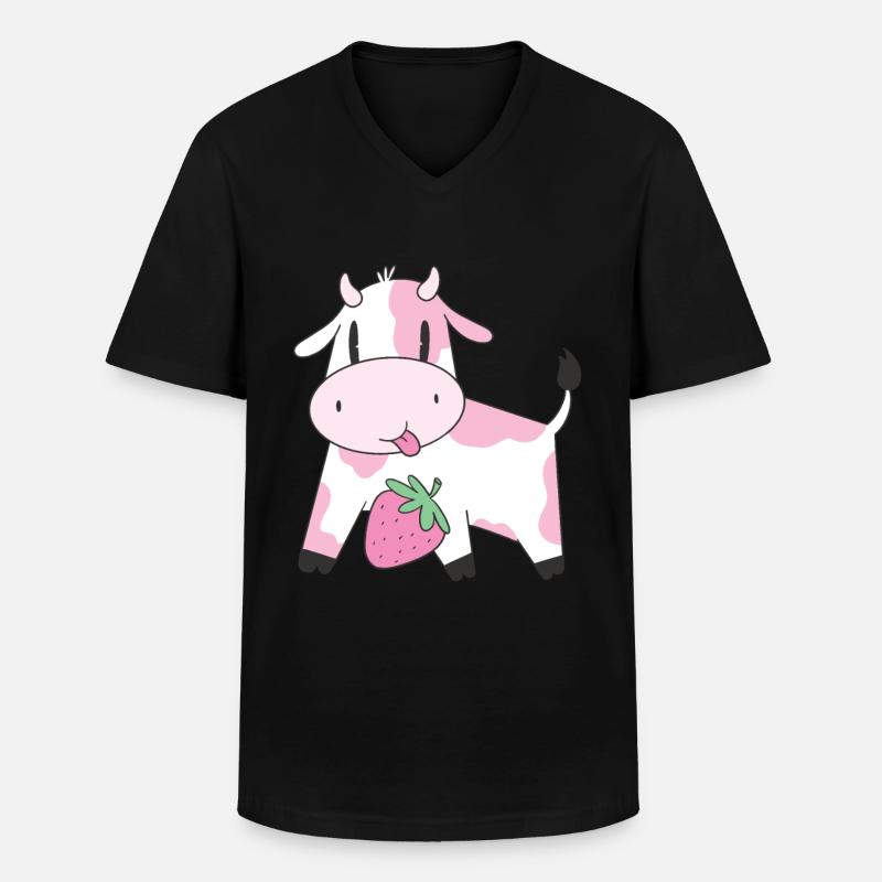 Strawberry Cow - Männer-T-Shirt mit V-Ausschnitt - Schwarz