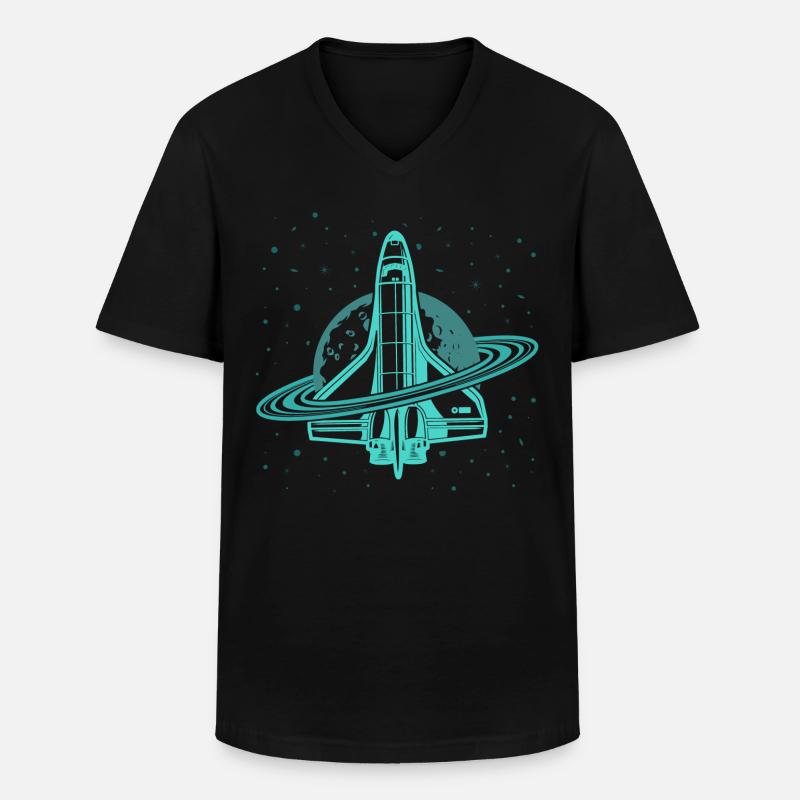Space Shuttle Space Saturne Planète Lune Espace - T-shirt col V Homme - noir