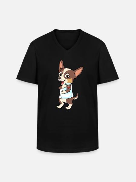 Chihuahua amo a mamá corazón para uno - Camiseta con cuello de pico hombre - negro