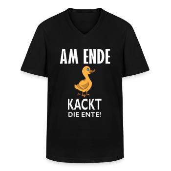 Lustige Ente am Ende kackt die Ente Stuhlgang Fun - Männer-T-Shirt mit V-Ausschnitt - Schwarz - Vorne - AI Model Male 178 dark (178cm)