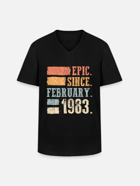 Né en février 1983 - T-shirt col V Homme - noir