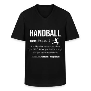 Håndbold - Klassisk herre T-shirt med V-udskæring - sort - Foran - AI Model Male 178 dark (178cm)