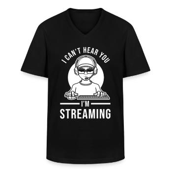 Streamer streaming saying funny - Men's V-Neck T-Shirt - black - Front - AI Model Male 178 dark (178cm)