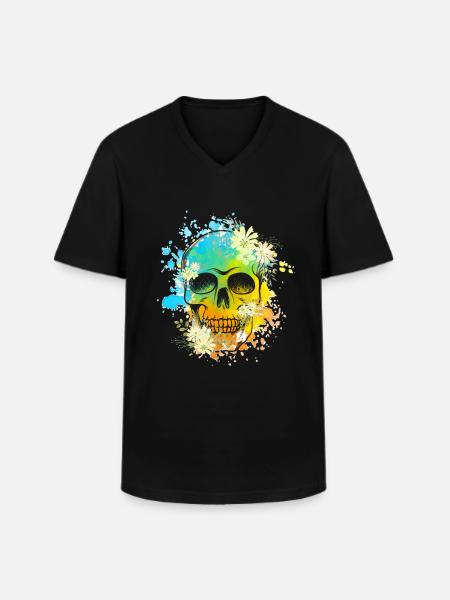 Skull Flowers - Men's V-Neck T-Shirt - black