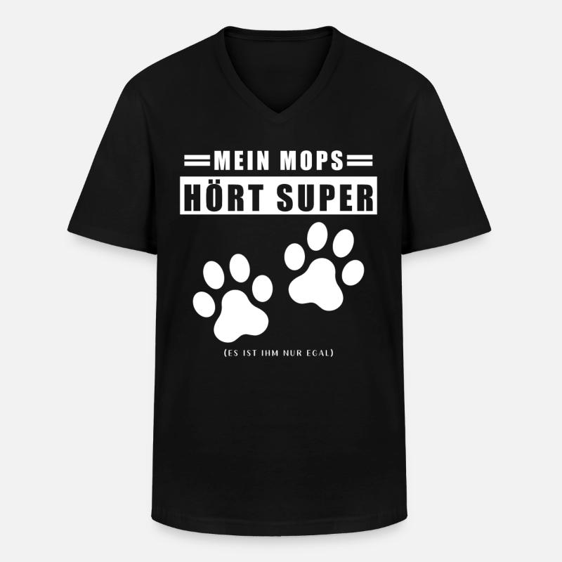 Mops Leben - Männer-T-Shirt mit V-Ausschnitt - Schwarz