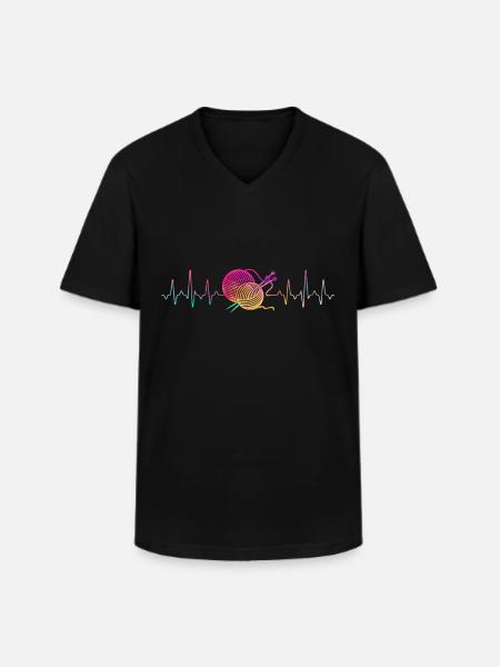Knitting Heartbeat - Men's V-Neck T-Shirt - black