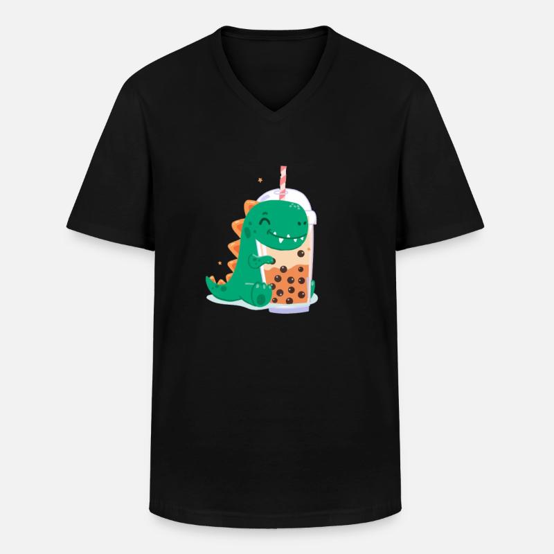 Bubble Tea Dino - Männer-T-Shirt mit V-Ausschnitt - Schwarz