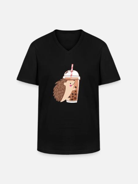 Bubble Tea Igel - Männer-T-Shirt mit V-Ausschnitt - Schwarz