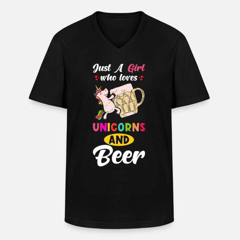 Bier und Einhorn Spruch - Männer-T-Shirt mit V-Ausschnitt - Schwarz