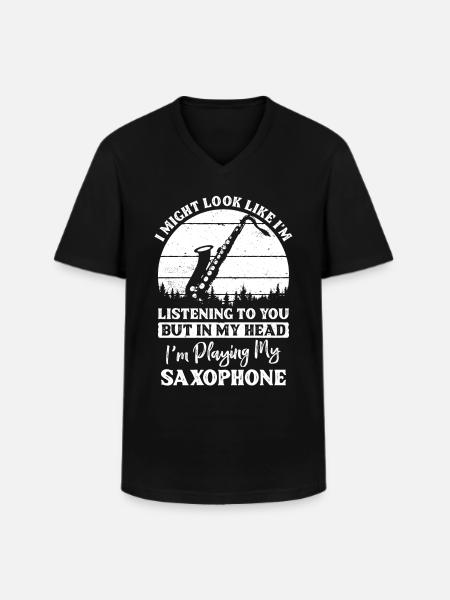 Saxophone - T-shirt col V Homme - noir