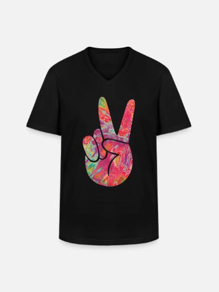 Peace Finger - Men's V-Neck T-Shirt - black