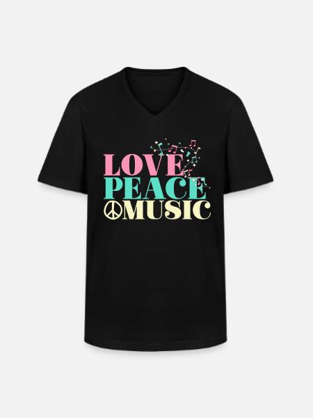 Love Peace Music - Men's V-Neck T-Shirt - black