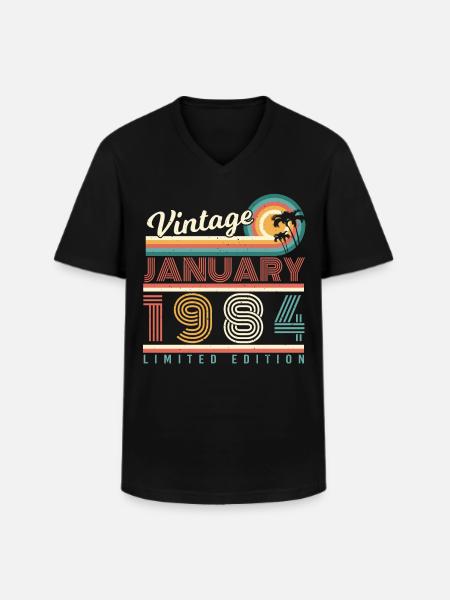 Né en 1984 Janvier Millésime - T-shirt col V Homme - noir