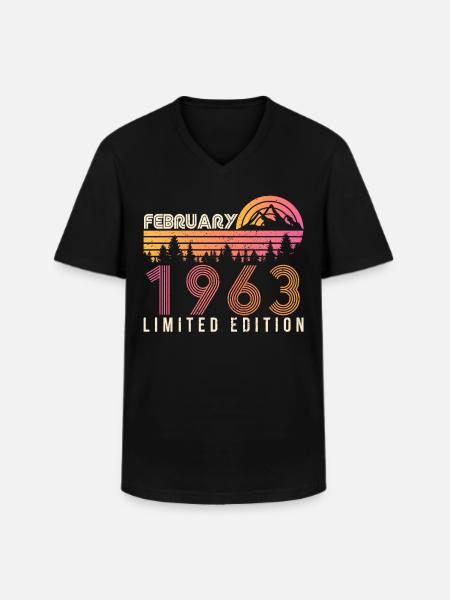 1963 Millésime limité en février - T-shirt col V Homme - noir