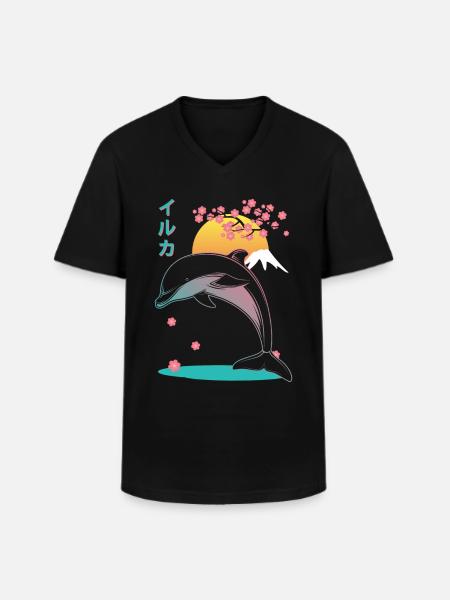 Dolphin Japan Aesthetic - Men's V-Neck T-Shirt - black