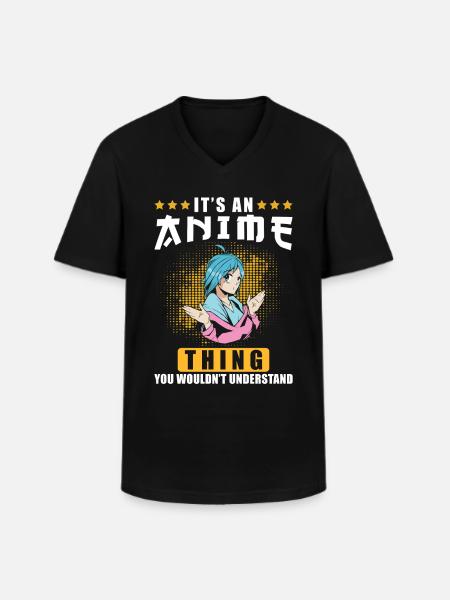 Anime - T-shirt col V Homme - noir