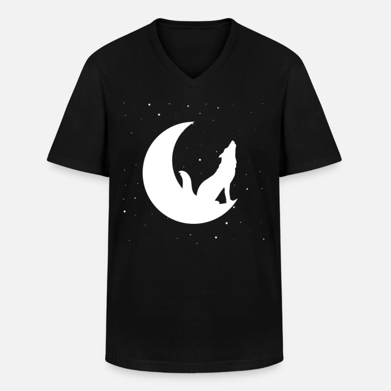 Wolf Mond - Männer-T-Shirt mit V-Ausschnitt - Schwarz
