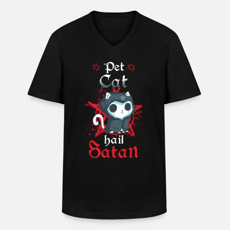Pet Cat Hail Satan - Männer-T-Shirt mit V-Ausschnitt - Schwarz