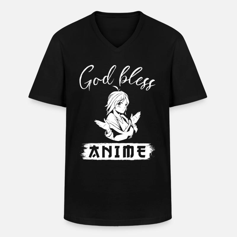 Anime - Männer-T-Shirt mit V-Ausschnitt - Schwarz