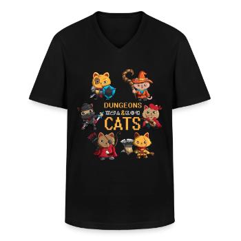 RPG Fans Donjons et Chats JEU DE RÔLE Chat - T-shirt col V Homme - noir - Devant - AI Model Male 178 dark (178cm)