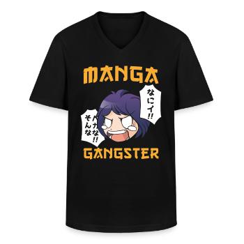 Manga Gangster - T-shirt col V Homme - noir - Devant - AI Model Male 178 dark (178cm)