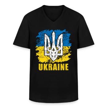 Drapeau de l’Ukraine avec le symbole de l’Ukraine - T-shirt col V Homme - noir - Devant - AI Model Male 178 dark (178cm)