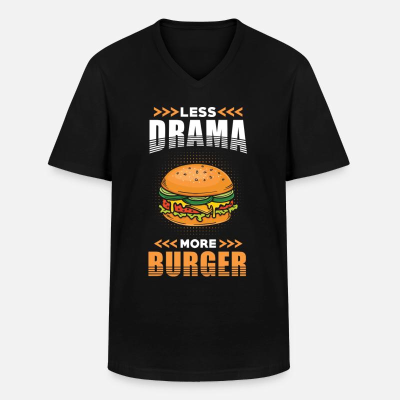 Burger Moins Drame plus Burger - T-shirt col V Homme - noir