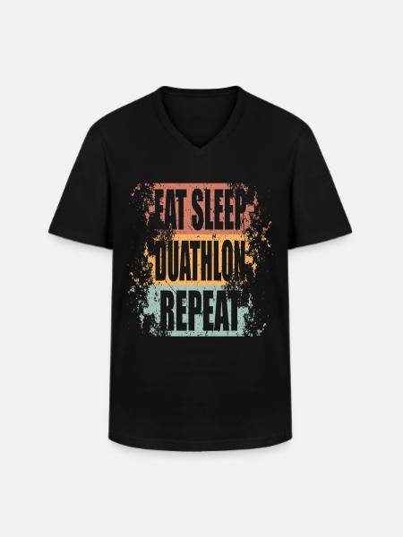 Duathlon Manger Dormir Répéter - T-shirt col V Homme - noir