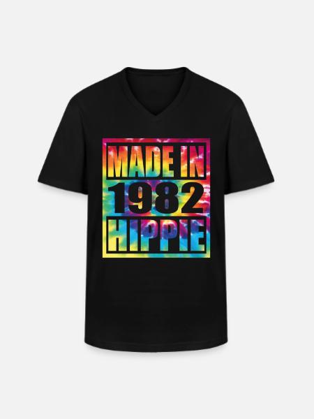 Hippie Birthday 1982 - Männer-T-Shirt mit V-Ausschnitt - Schwarz