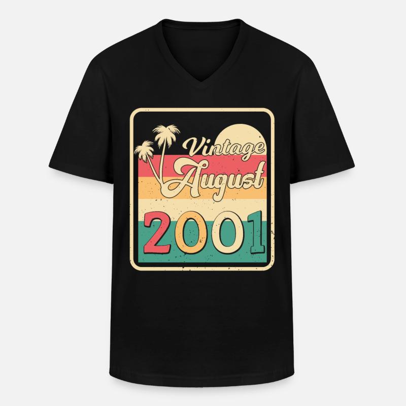 2001 August Retro - Männer-T-Shirt mit V-Ausschnitt - Schwarz