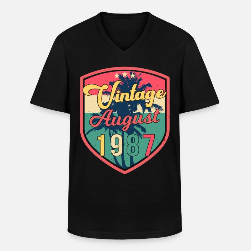 August 1987 Geschenkidee - Männer-T-Shirt mit V-Ausschnitt - Schwarz