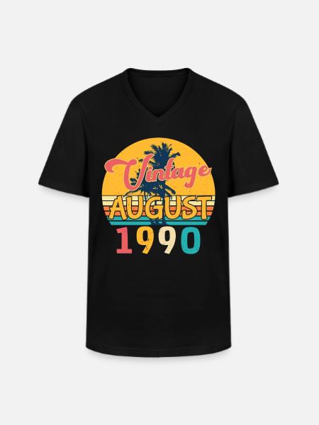 August 1990 Geschenkidee - Männer-T-Shirt mit V-Ausschnitt - Schwarz