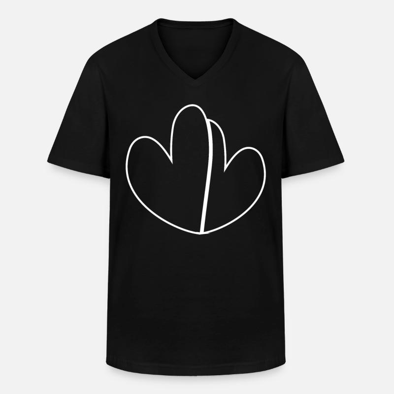Doppeltes Simples Herz Weiss - Männer-T-Shirt mit V-Ausschnitt - Schwarz