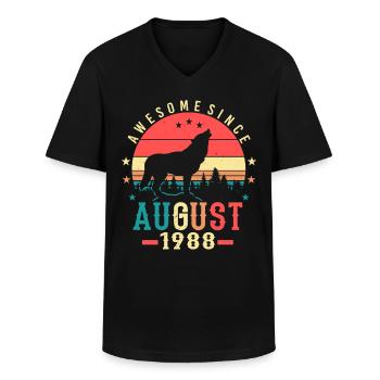 Born 1988 in August - Men's V-Neck T-Shirt - black - Front - AI Model Male 178 dark (178cm)