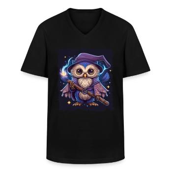 Niedliche Eule als Zauberer für einen Eulen Fans - Männer-T-Shirt mit V-Ausschnitt - Schwarz - Vorne - AI Model Male 178 dark (178cm)