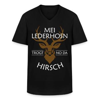 Mei Lederhosn trogt no da Hirsch Geweih - Männer-T-Shirt mit V-Ausschnitt - Schwarz - Vorne - AI Model Male 178 dark (178cm)