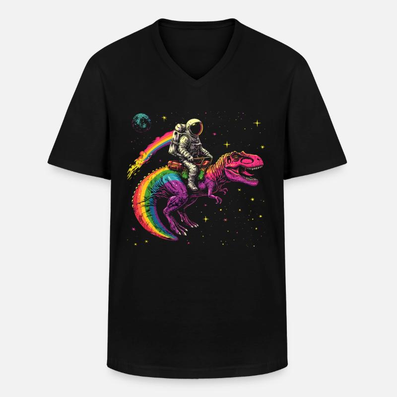 Astronaut reitet T-Rex Dinosaurier - Männer-T-Shirt mit V-Ausschnitt - Schwarz