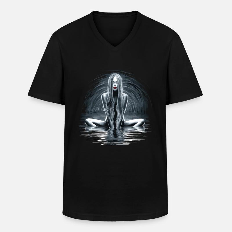 Rätselhafte Wassernymphe mit fließendem Haar - Männer-T-Shirt mit V-Ausschnitt - Schwarz