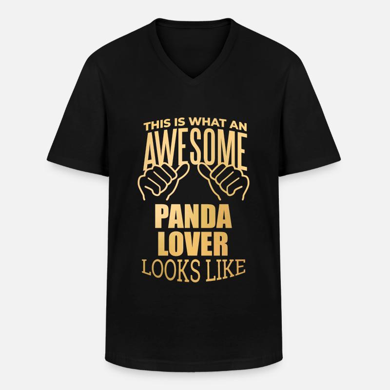 Panda - Männer-T-Shirt mit V-Ausschnitt - Schwarz