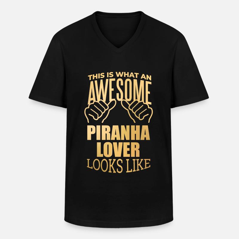 Piranha - Männer-T-Shirt mit V-Ausschnitt - Schwarz