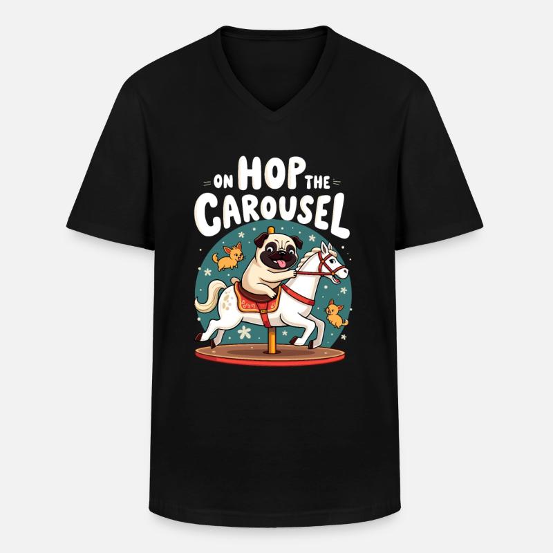 Mops Hundehalter Mops Liebe Karussell - Männer-T-Shirt mit V-Ausschnitt - Schwarz