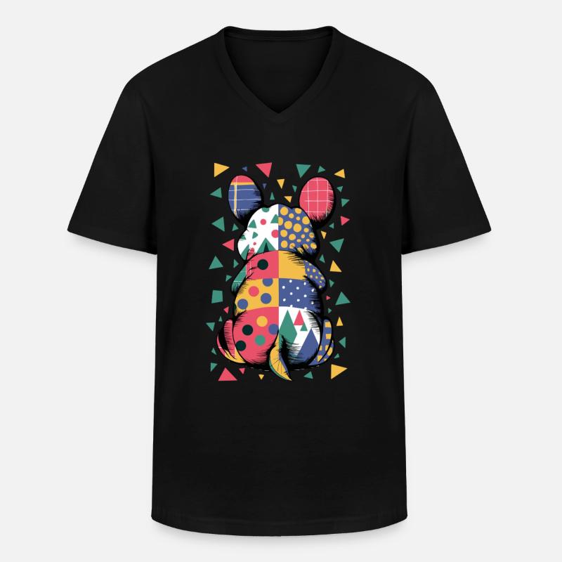 Bunter Geometrischer Tiermuster Patchwork-Look - Männer-T-Shirt mit V-Ausschnitt - Schwarz