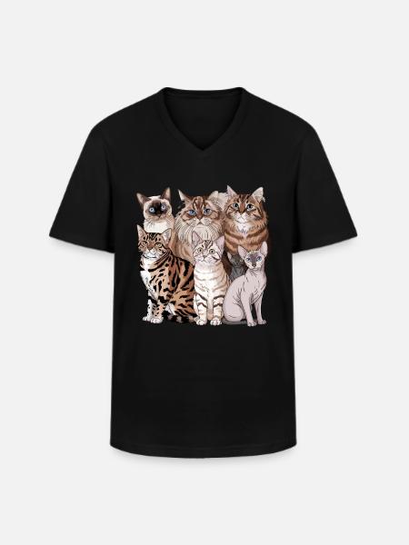 Different cat breeds illustration - Men's V-Neck T-Shirt - black