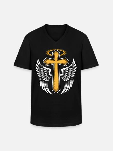 Christelijk Kruis Christendom Jezus God Religie - Klassiek mannen T-shirt met V-hals - zwart