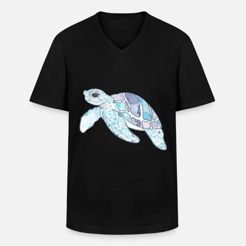 Simpatiche creature acquatiche del Mare delle Tartarughe Acquerello - Maglietta da uomo classica con scollo a V - nero