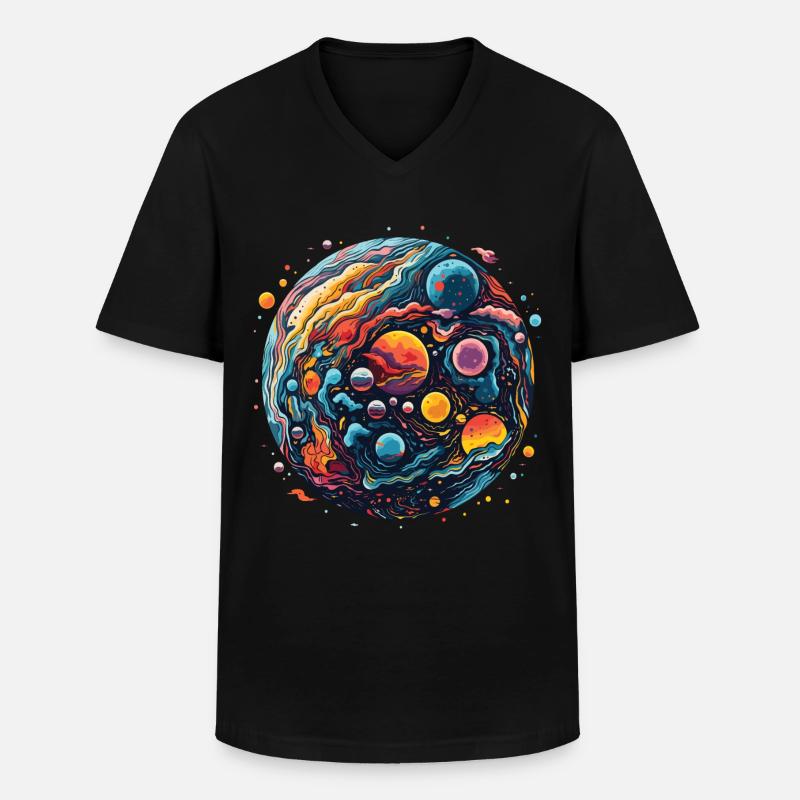 Bunte Planeten mit psychedelischem Stil - Männer-T-Shirt mit V-Ausschnitt - Schwarz