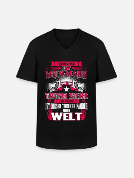 Truckerfahrer - Mein Mann - Meine Welt - Männer-T-Shirt mit V-Ausschnitt - Schwarz