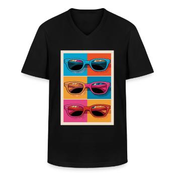 Lunettes de soleil colorées style Pop Art - T-shirt col V Homme - noir - Devant - AI Model Male 178 dark (178cm)