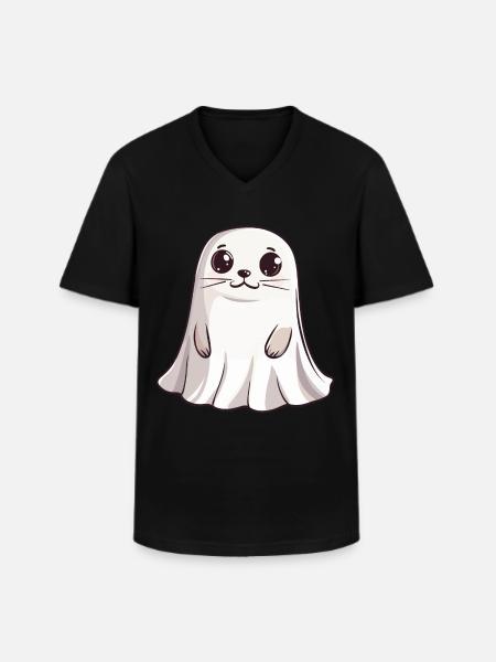 Sæl Dyr Halloween Sjov Spøgelse - Klassisk herre T-shirt med V-udskæring - sort